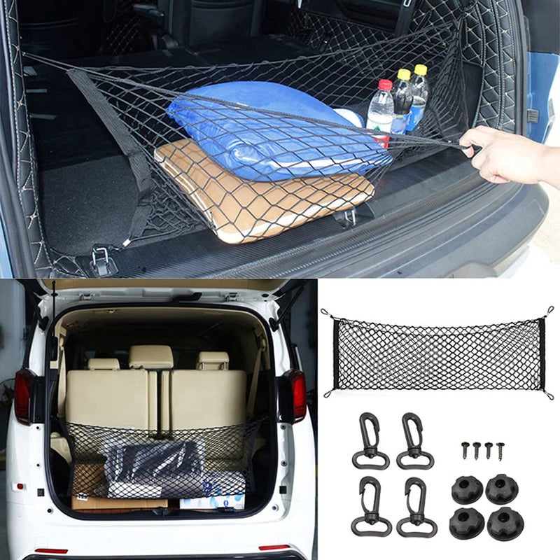 Geweeco Car Rear Cargo Net, Universal Adjustable Elastic Trunk Cargo Storage Organizer Net, Double-Layer Storage Nylon Mesh Compatible for SUV, Jeep, Truck(43.3 x 15.7in) - Image 2